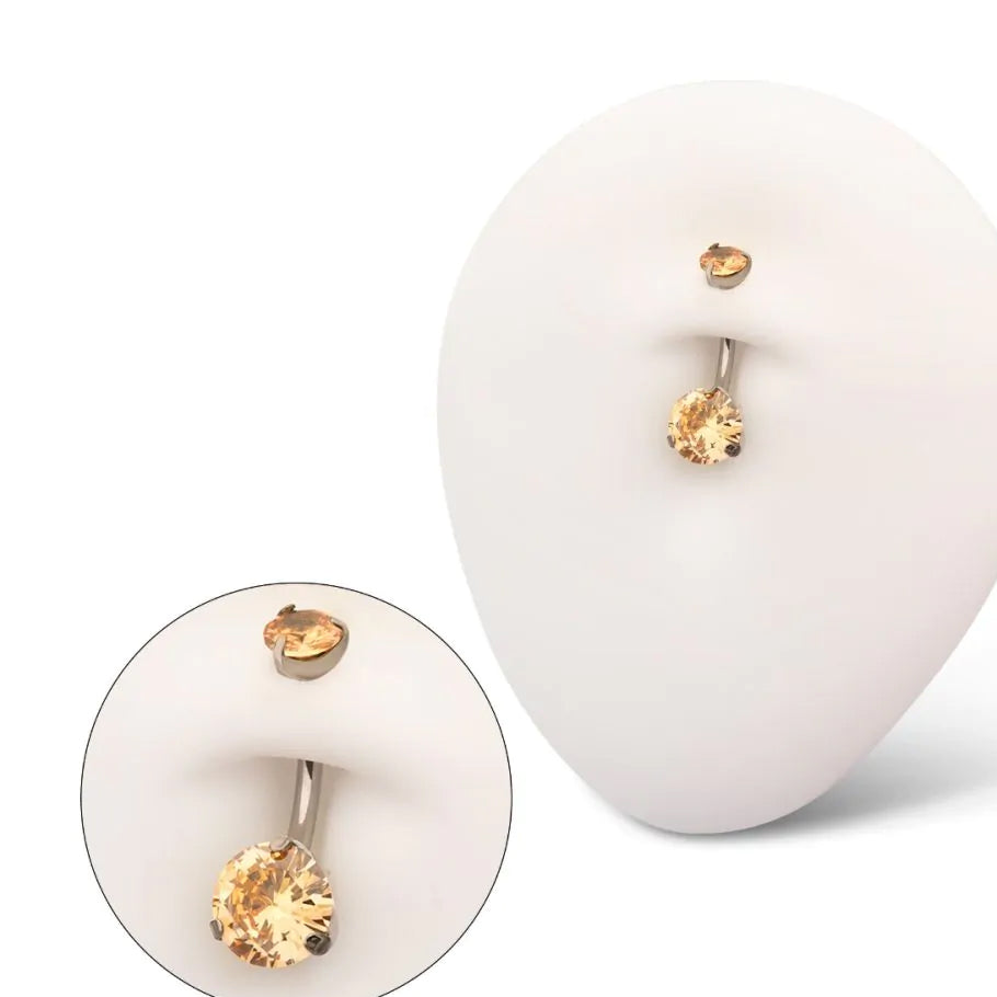 Initial Piercing - High Polish Round Claw Set Belly Bar