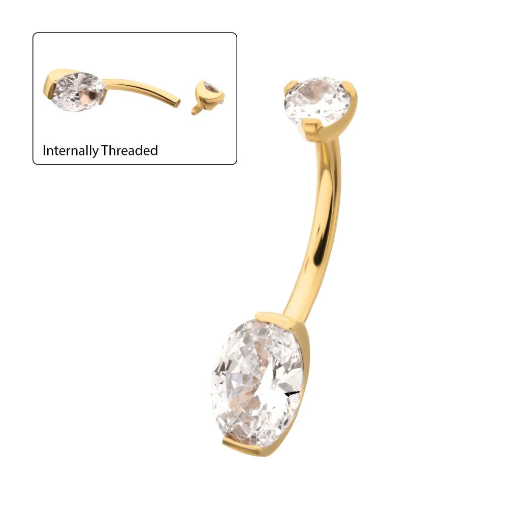 Initial Piercing - 24K Gold Plate Marquise CZ Belly Bar