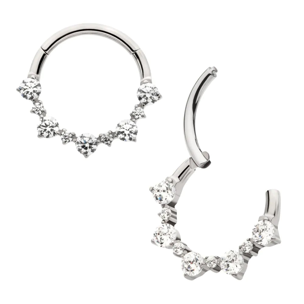 Initial Piercing - Titanium Clustered Prong Set 1mm and 2mm Round CZ Front Facing Hinged Segment Clicker