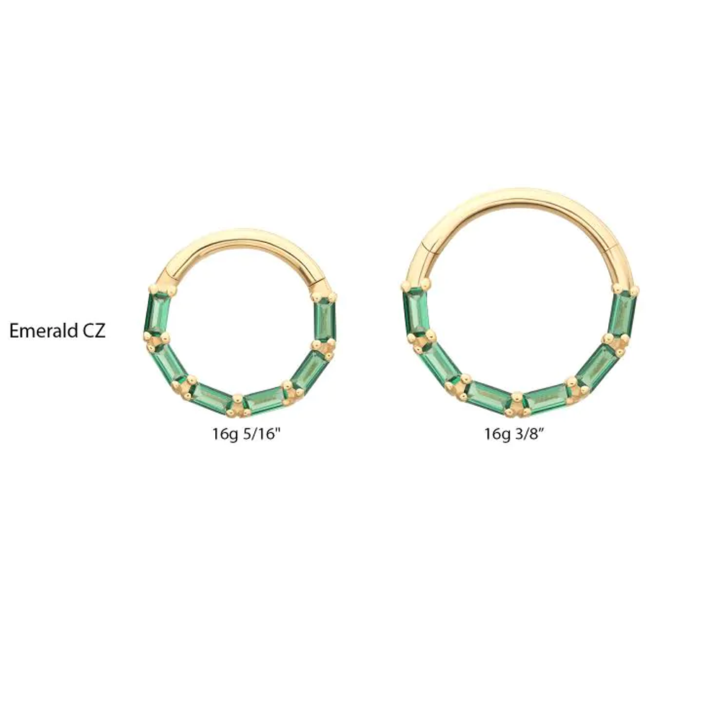 Initial Piercing - 14Kt Yellow Gold 6-Cluster Baguette Prong Gem Front Facing Hinged Segment Clicker