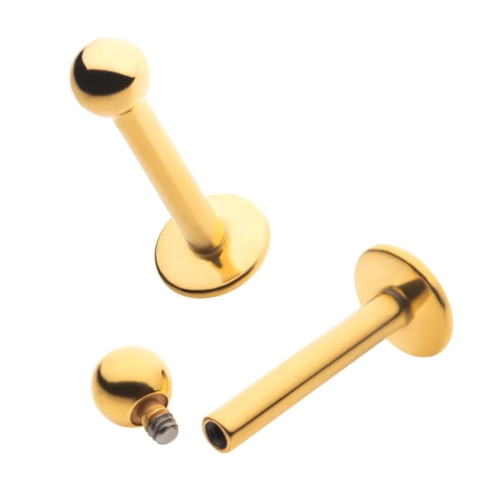Initial Piercing - Labret bar 3mm Gold PVD Internal Thread