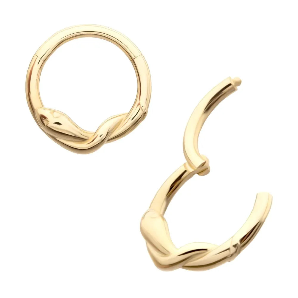 Initial Piercing - 14Kt Yellow Gold Snake Twisted Front Facing Hinged Segment Clicker