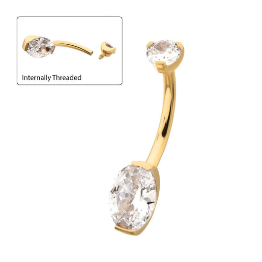 Initial Piercing  - 24K Gold Plate Marquise CZ Belly Bar