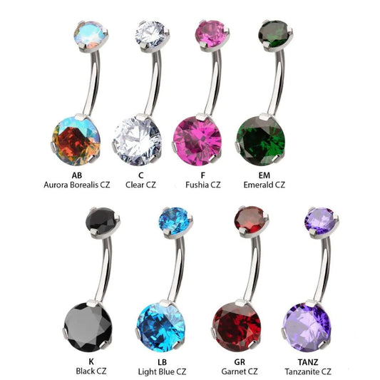 Initial Piercing - High Polish Round Claw Set Belly Bar