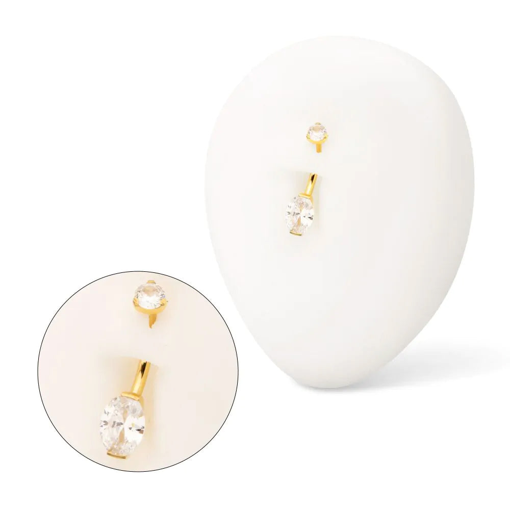 Initial Piercing  - 24K Gold Plate Marquise CZ Belly Bar