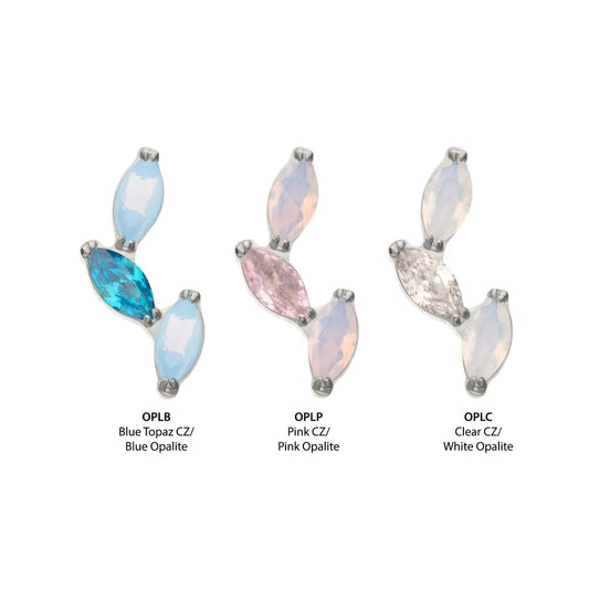 Initial Piercing - Titanium Threadless Vine Shape Top with 3-Tier Alternating Opalite/CZ Marquise