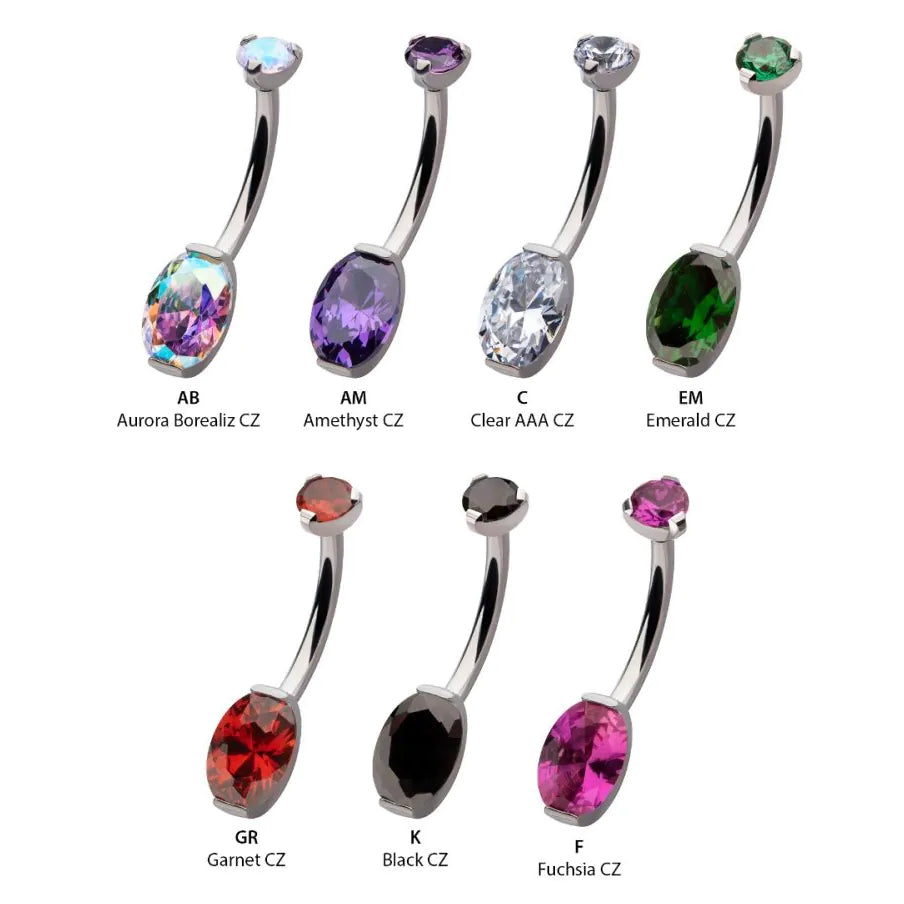 Initial Piercing  - Claw set oval crystal belly