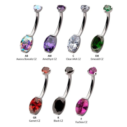 Initial Piercing  - Claw set oval crystal belly