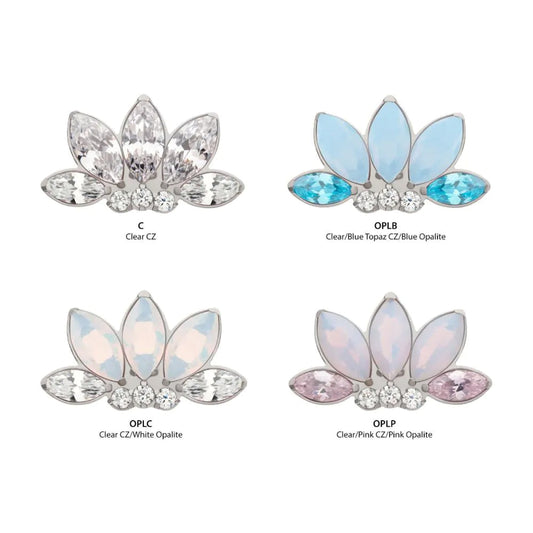 Initial Piercing - Titanium Threadless 5-Cluster Marquise Opalite/CZ with Round Clear CZ Fan Shape Top