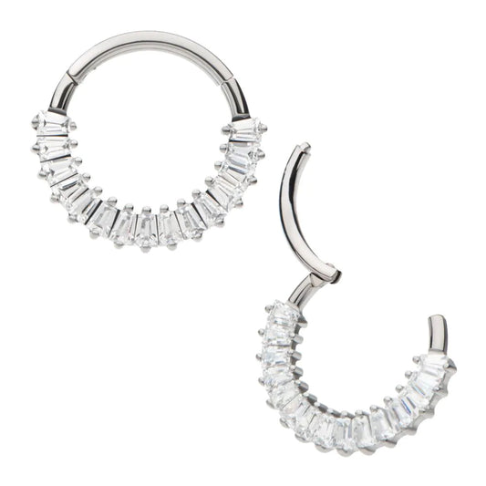 Initial Piercing  - Titanium Pronged Baguette CZ Cluster Front Facing Hinged Segment Clicker
