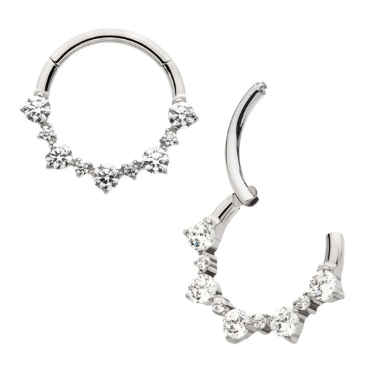 Initial Piercing  - Titanium Clustered Prong Set 1mm and 2mm Round CZ Front Facing Hinged Segment Clicker