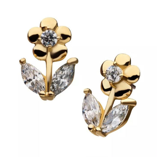 Initial Piercing - 14Kt Yellow Gold Threadless Flower labret