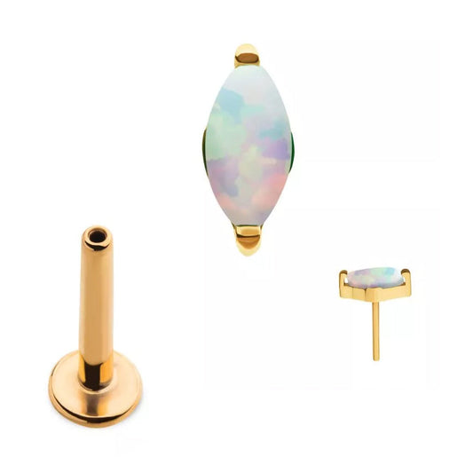 Initial Piercing  - 24k gold plated synthetic opal Marquise Labret