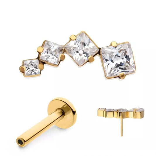 Initial Piercing  - 24k gold plated Squares/arc Labret