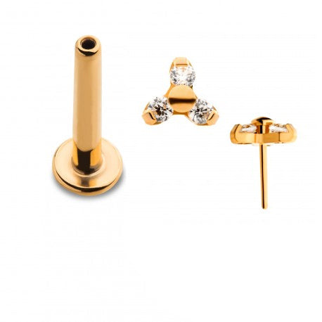 Initial Piercing  - 24k gold plated crystal trinity Labret