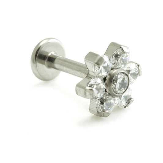 Initial Piercing - Flower cz Crystals Labret