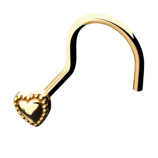 Initial Piercing  - 14kt Yellow Gold Heart Nose Screw