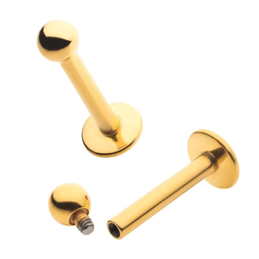 Initial Piercing  - Labret bar 3mm Gold PVD Internal Thread