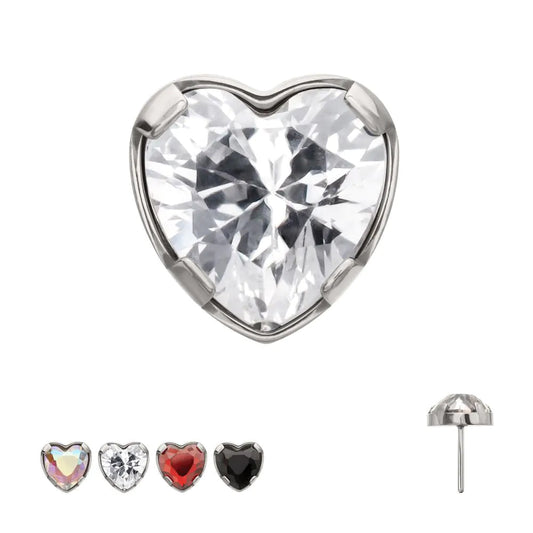 Initial Piercing  - Threadless Labret with Prong Set CZ Heart top