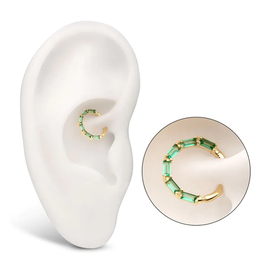 Initial Piercing - 14Kt Yellow Gold 6-Cluster Baguette Prong Gem Front Facing Hinged Segment Clicker