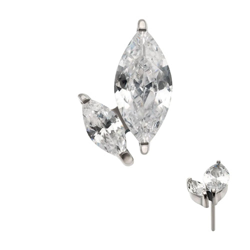 Initial Piercing  - Prong Set Marquise CZ 2-Cluster Labret