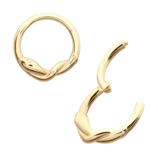 Initial Piercing - 14Kt Yellow Gold Snake Twisted Front Facing Hinged Segment Clicker